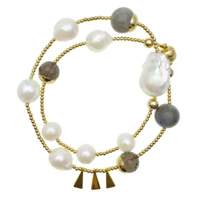 Farra Women's Black Freshwater Pearls & Labradorite Double Wrapped Bracelet