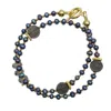 Farra Women's Black Freshwater Pearls With Smoky Quartz Double Wrapped Bracelet