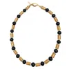 Farra Women's Black / Gold Golden Coral With Black Obsidian Classic Style Necklace