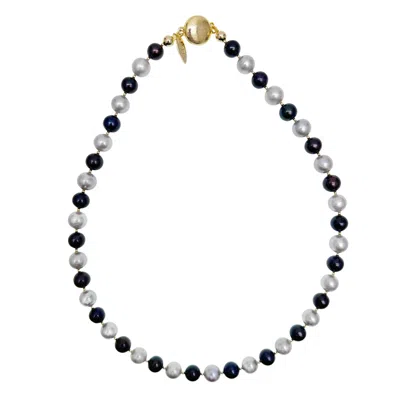 Farra Women's Black / Grey Classic Gray And Black Natural Freshwater Pearls Necklace In Gold