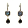 Farra Women's Black Labradorite With Teardrop Obsidian Earrings