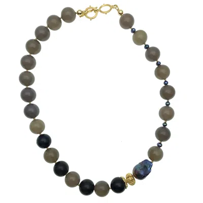 Farra Women's Black Labradorite With Tiger Eye & Baroque Necklace