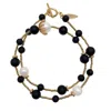 Farra Women's Black Matte Agate & Freshwater Pearls Double Wrapped Bracelet In Black