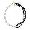 Farra Women's Black Obsidian And White Baroque Pearls Necklace