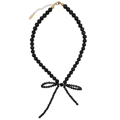 Farra Women's Black Obsidian Butterfly Knot Statement Necklace