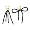 Farra Women's Black Obsidian Crafted Butterfly Knot And Tassel Asymmetric Earrings