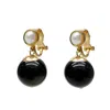 Farra Women's Black Obsidian With Pearls Clip-on Earrings