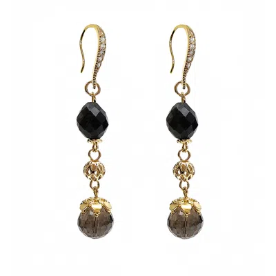 Farra Women's Black Obsidian With Smoky Quartz Dangle Earrings