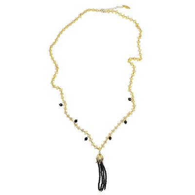 Farra Women's Black Obsidian With Tassel Chain Necklace In Gold