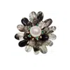 Farra Women's Black Phantom Quartz Floral Brooch In Black