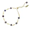 Farra Women's Black Purple Freshwater Pearls Adjustable Bracelet