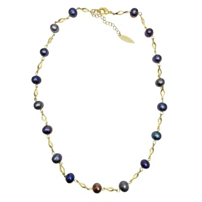 Farra Women's Black Purple Natural Pearls Minimalist Necklace