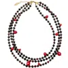 Farra Women's Black / Red Multi-layers Garnet With Red Coral Statement Necklace In Multi
