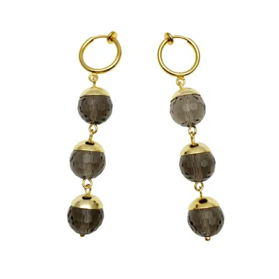 Farra Women's Black Smoky Quartz Clip On Hoop Earrings