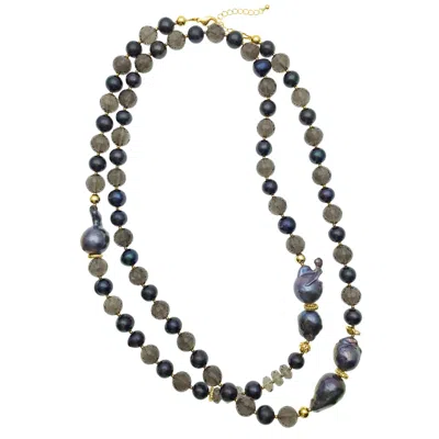 Farra Women's Black Smoky Quartz With Baroque Multi-way Necklace Cn043