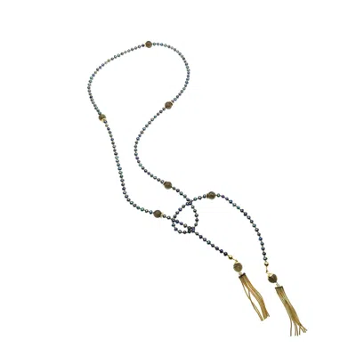 Farra Women's Black Tiger Eye Open Ended Long Necklace