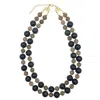 Farra Women's Black Tiger Eye Stones Double Strands Necklace