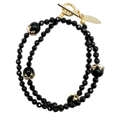 Farra Women's Black Timeless Obsidian Double Wrapped Bracelet