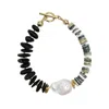 Farra Women's Black Tourmaline And Shell With Baroque Pearl Bracelet In Multi