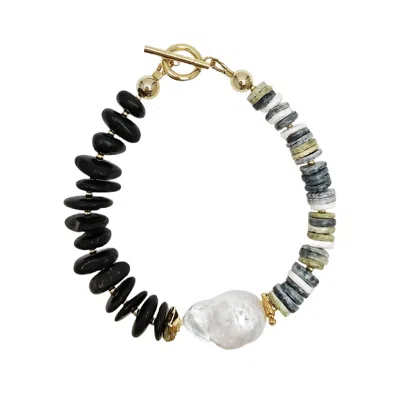 Farra Women's Black Tourmaline And Shell With Baroque Pearl Bracelet In Multi