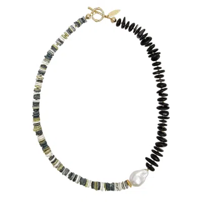 Farra Women's Black Tourmaline And Shells With Baroque Pearl Necklace