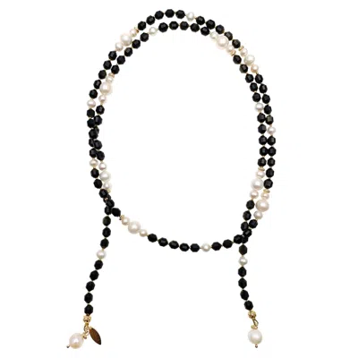 Farra Women's Black / White Black Obsidian And White Pearls Multiway Necklace