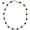 Farra Women's Black / White Black Obsidian And White Pearls Short Necklace