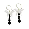 Farra Women's Black / White Butterfly Shell With Black Obsidian Statement Earrings In Multi