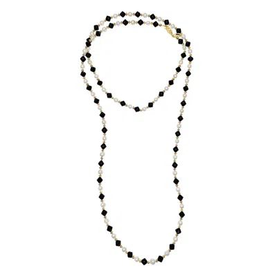 Farra Women's Black / White Must Have Black Obsidian And White Pearls Versatile Long Necklace