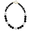 Farra Women's Black / White Timeless Nugget Black Obsidian With Baroque Pearls Chunky Necklace In Multi