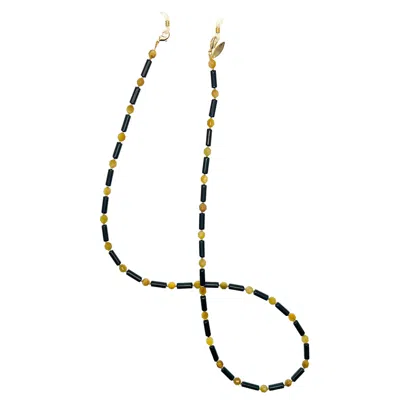 Farra Women's Black / Yellow / Orange Colorful Gemstone Multi-way Glasses Chain In Gold