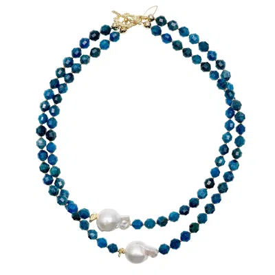 Farra Women's Blue Apatite With Baroque Double Strands Necklace