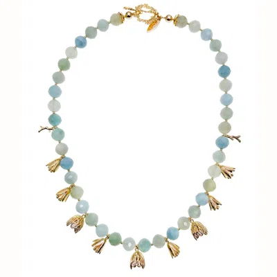 Farra Women's Blue Aquamarine With Floral Charms Necklace