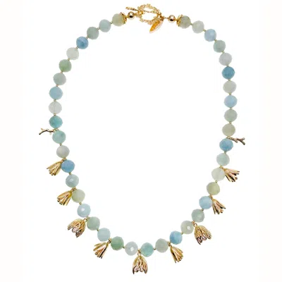 Farra Women's Blue Aquamarine With Floral Charms Necklace In Gold