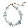 Farra Women's Blue Aquamarine With Freshwater Pearls Bracelet