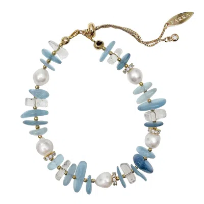 Farra Women's Blue Aquamarine With Freshwater Pearls Bracelet
