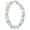 Farra Women's Blue Aquamarine With Freshwater Pearls Double Layers Necklace