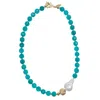 Farra Women's Blue Baroque Pearl With Jade Simple Short Necklace In Blue