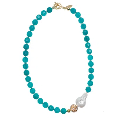 Farra Women's Blue Baroque Pearl With Jade Simple Short Necklace