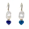 Farra Women's Blue Baroque Pearls With Heart Shaped Lapis And Apatite Dangle Earrings