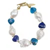 Farra Women's Blue Baroque Pearls With Heart Shaped Lapis And Apatite Gorgeous Bracelet