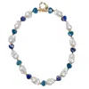 Farra Women's Blue Baroque Pearls With Heart Shaped Lapis And Apatite Gorgeous Necklace