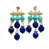 Farra Women's Blue Bohemia Style Green Amazoniite And Lapis Tassel Earrings In Blue