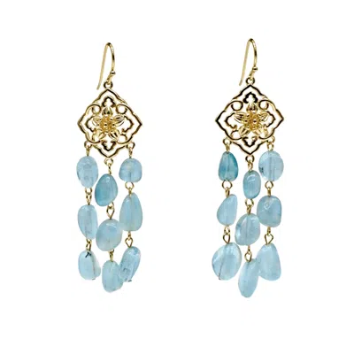 Farra Women's Blue Bohemian Aquamarine Beaded Tassel Earrings