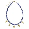 Farra Women's Blue Bohemian Style Sodalite With Leaves Charms Statement Necklace