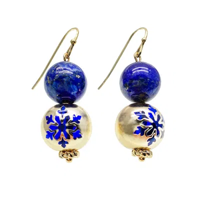 Farra Women's Blue Christmas Style Round Lapis Snowflake Dangle Earrings