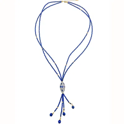 Farra Women's Blue Classic Y Shaped Lapis With Rhinestone Necklace