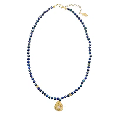 Farra Women's Blue Dainty Lapis With Zircon Inset Pendant Necklace