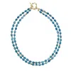 Farra Women's Blue Double Layers Apatite With Zircon Stone Collar Necklace In Blue