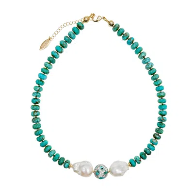 Farra Women's Blue Faceted Turquoise With Baroque Pearls Short Necklace
